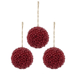 Whisen 6.5x6.5" Red Berry Ball Ornament, Decorative Hanging Ball Christmas Tree Ornaments, Set of 3 - Red - 1 of 4