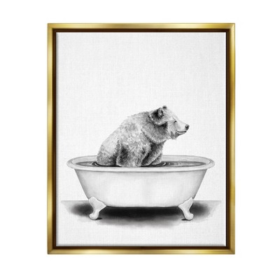 Stupell Industries Bear In A Tub Funny Animal Bathroom Drawing
