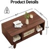 SEVOBAL Coffee Tables Modern Square Coffee Table with Rattan Drawer, Stylish Living Room Centerpiece for Fashioner, Brown, 23.5"*43.7"*15.7" - 3 of 4