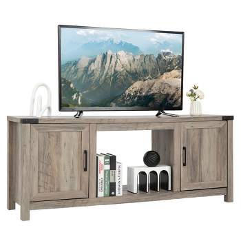 Costway 62'' Farmhouse TV Stand Entertainment Center for TVs up to 70 Inches Natural