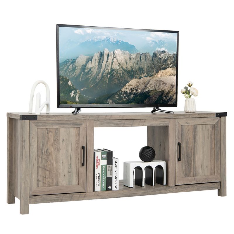 Costway 62'' Farmhouse TV Stand Entertainment Center for TVs up to 70 Inches Natural, 1 of 11
