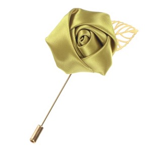 Unique Bargains Wedding Groom Suit Ribbon Rose Flower Lapel Pin with Gold Leaf 1 Pc - 1 of 4