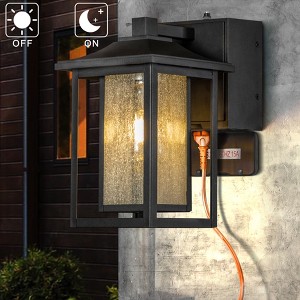 ALOADECOR 1 Light Black Light Dusk to Dawn Motion Sensor Outdoor Lights Garage Wall Lights with Seeded Glass for Outside Garden - 1 of 4