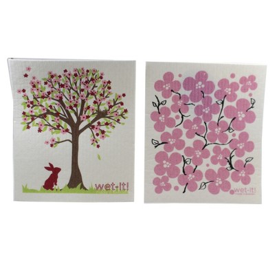 Swedish Dish Cloth 7.75" Spring Tree & Pink Flower Patch Absorbant Cleaning Cloth  -  Dish Cloth