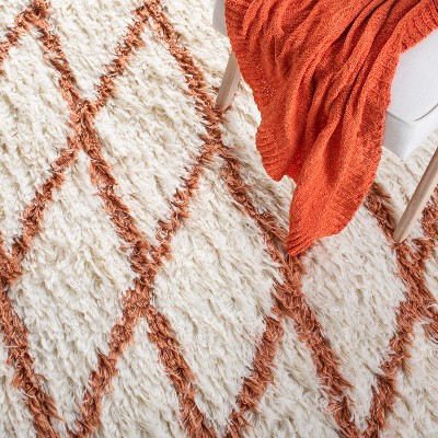 Ivory and Terracotta Hand-Knotted Wool Area Rug 6' x 9'