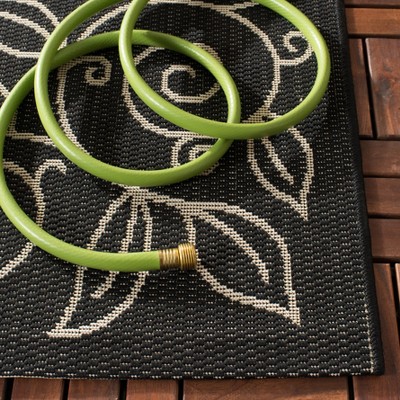 Black and Beige Floral Border Indoor/Outdoor Runner Rug