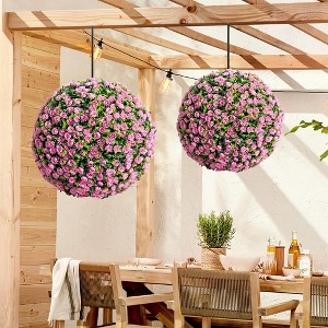 15.7" Artificial Topiary Flower Balls Set of 2,Large Hanging Grass Ball for Home Wedding Decor, Indoor and Outdoor Decor - 1 of 4