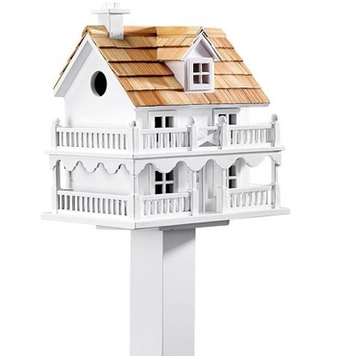 Plow & Hearth - Wooden Cape Cod Birdhouse with Real Pine Shake Shingles and Pole Set