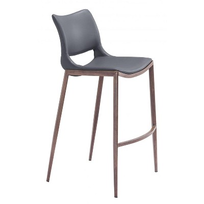 Faux Leather Barstool 40.9" H, Dark Gray and Walnut Finish with Steel Frame, Set of 2 by Zuo Modern