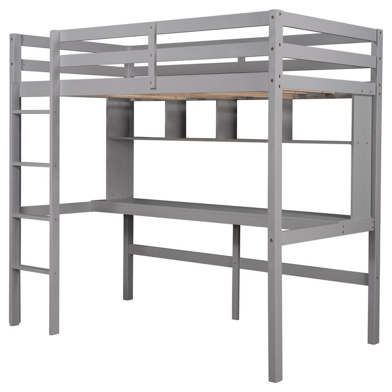 Twin Size Loft Bed with Desk, Shelves, and Ladder-ModernLuxe, 4 of 11
