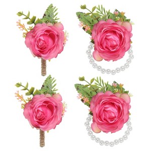 Unique Bargains Rose Wrist Corsage and Boutonnieres Fabric Adjustable Artificial Flowers 4 Pcs - 1 of 4