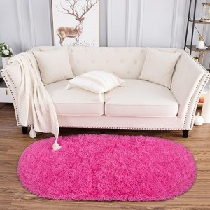 Fluffy Oval Area Rug 2.6 x 5.3 Ft, Soft Fuzzy Shag Carpet for Bedroom Bedside, Non-Slip Plush Shaggy Rug - 1 of 4