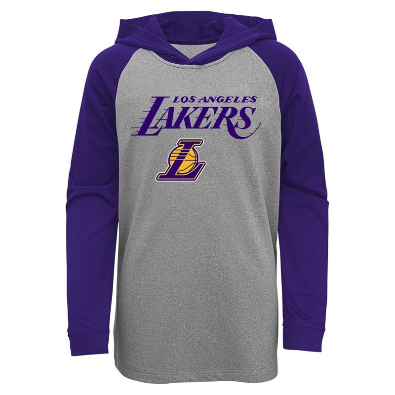 NBA Los Angeles Lakers Youth Gray Long Sleeve Light Weight Hooded Sweatshirt, 1 of 2