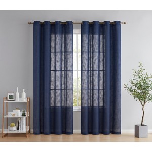 HLC.ME Abbey Faux Linen Textured Semi Sheer Privacy Light Filtering Window Grommet Thick Curtain Panels, Set of 2 - 1 of 4