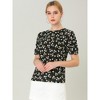INSPIRE CHIC Women's Floral Summer Crew Neck Casual Shirred Short Sleeve Blouse - 4 of 4