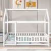 Whisen Twin Size Floor Wooden Bed with House-shaped Roof Frame and Fence Guardrails - 2 of 4