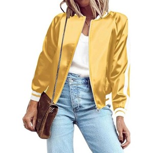 Zeagoo Women's Classic Solid Striped Biker Jacket Zip Up Fashion Bomber Jacket Coat - 1 of 4