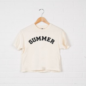 Simply Sage Market Women's Summer Block Short Sleeve Relaxed Fit Cropped Tee - 1 of 3
