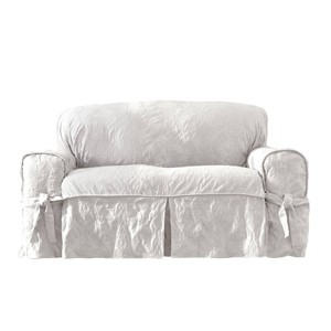 Matelasse Damask Loveseat Slipcover White - Sure Fit: Elegant Classic Pattern, Machine Washable - 1 of 4