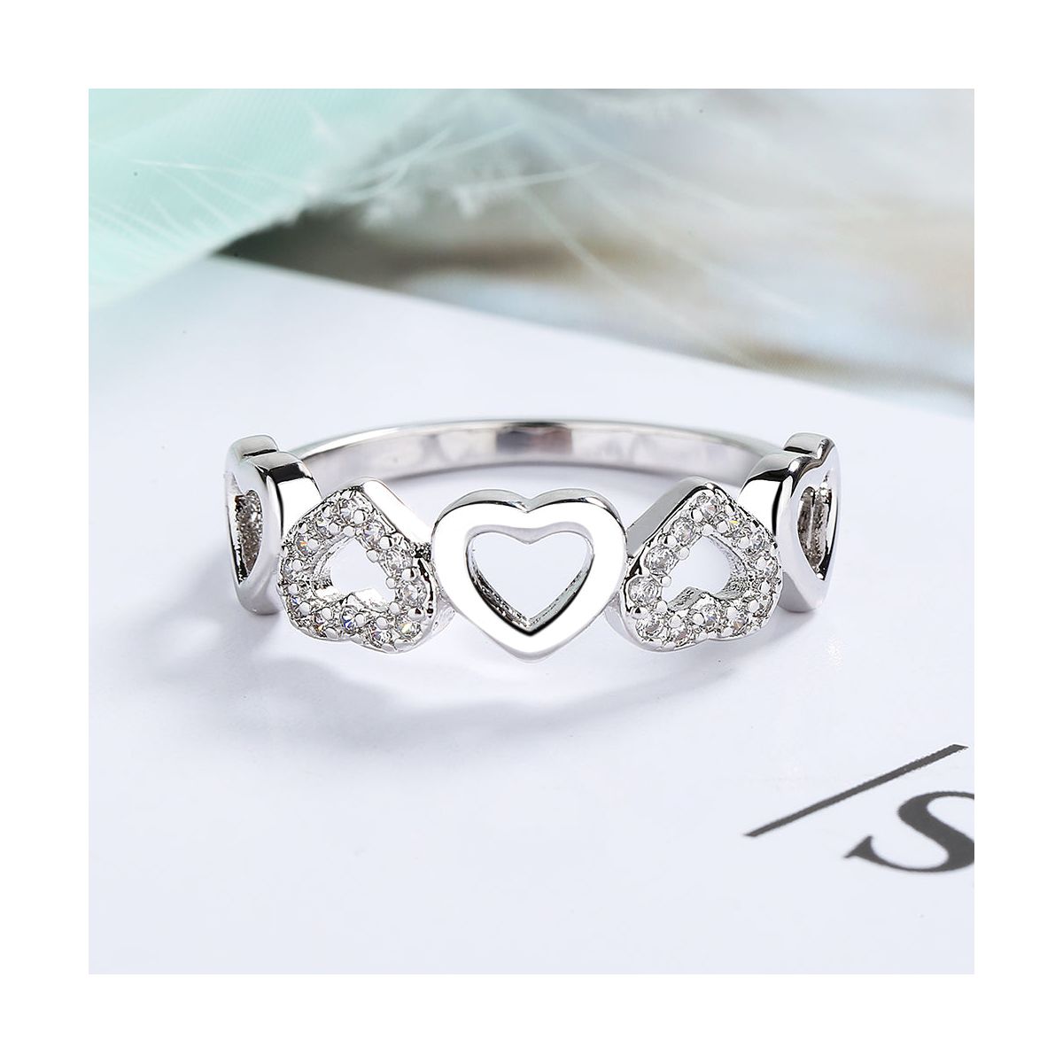 Sterling Silver Heart Ring with Pave Simulated Diamonds - thumbnail 2