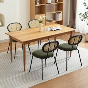 Mid-Century Dining Chairs Set for Living Room,Modern Velvet Upholstered Chairs with Rattan Backrest & Sturdy Metal Legs for Kitchen - 1 of 4
