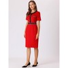 Hobemty Women's Round Neck Short Sleeve Contrast Color Elegant Sheath Pencil Dresses - 3 of 4