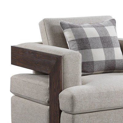 Niamey Beige Fabric and Walnut Wood Accent Chair