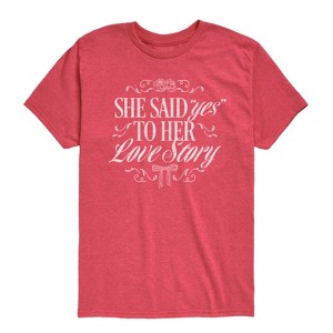 Boys' Instant Message Yes To Her Love Story Short Sleeve Graphic T-Shirt - Heather Red - Large - 1 of 4