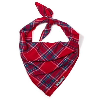 The Worthy Dog Red Blue Multicolored Plaid Classic Square Tie-On Bandana