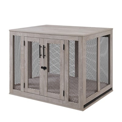 unipaws Wooden Dog Crate with Cushion & Tray