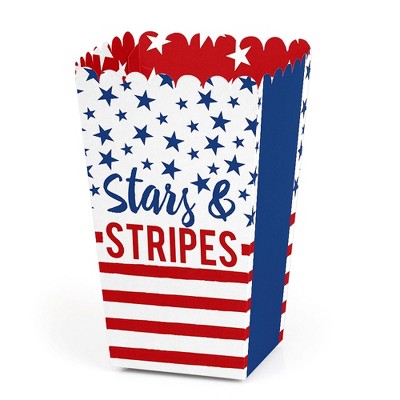 Big Dot of Happiness Stars & Stripes - Memorial Day, 4th of July and Labor Day USA Patriotic Party Favor Popcorn Treat Boxes - Set of 12