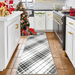 Washable Geometric Runner Rug, Non-Slip Low Pile Carpet, Foldable Stain-Resistant Plaid Floor Mat for Hallway or Entryway - 1 of 4