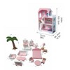 Angel Sar 3-Tier Wooden Dollhouse with Furniture, Kids Playhouse with Roof Window & Accessories, Mini Dollhouse for Ages 3+, Pink - 3 of 4