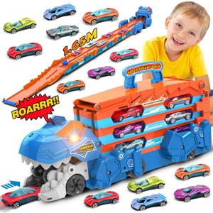 Terramus 3 in 1 Ejection Folding Track Toys Portable Truck with 8 Race Cars Carrier Vehicles Toys Set for Boys Girls 3-6 - 1 of 4