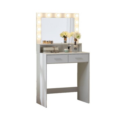 Fortune Candy 53'' Tall Compact Makeup Vanity Desk with Mirror and Lights, Small-Space Friendly Dressing Table with Drawer, 3 Light Modes, White