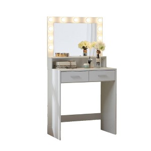 Fortune Candy 53'' Tall Compact Makeup Vanity Desk with Mirror and Lights, Small-Space Friendly Dressing Table with Drawer, 3 Light Modes, White - 1 of 4