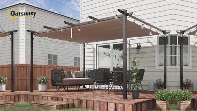 Brown Aluminum Patio Pergola with Retractable Canopy