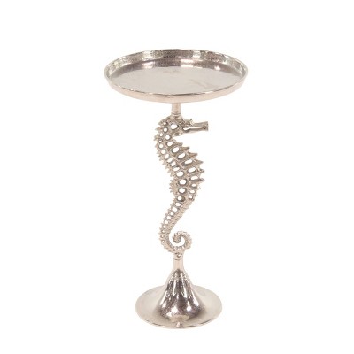 Seahorse Accent Table Silver - Olivia & May: Round Aluminum, Indoor Use, Nautical Decor, 27" Height