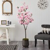 Nearly Natural 5.5-ft Cherry Blossom Artificial Tree in Ribbed Metal Planter - 3 of 4