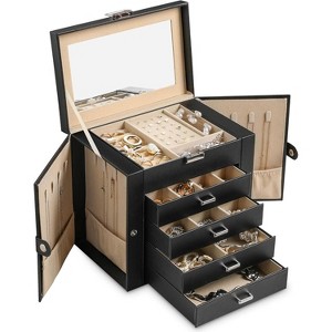 6-Tier Jewelry Box with Mirror, 5 Drawers, PU Leather Organizer - 1 of 4