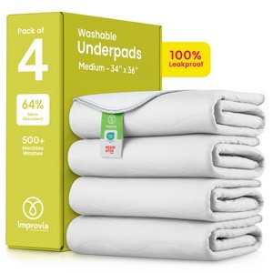 IMPROVIA® Washable Underpads 34”x36”, Heavy Absorbency Waterproof Incontinence Pads for Kids, Adults & Pets – Protects Bed, Couch, Sofa & Floor - 1 of 4