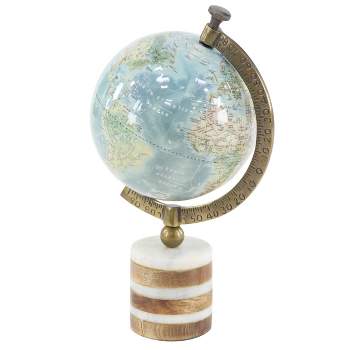 16" x 9" Geographic Globe with Wood and Marble Base Blue/Green - Olivia & May