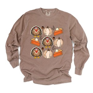 Simply Sage Market Women's Turkey Pumpkin Pie Grid Long Sleeve Garment Dyed Tee - 1 of 4