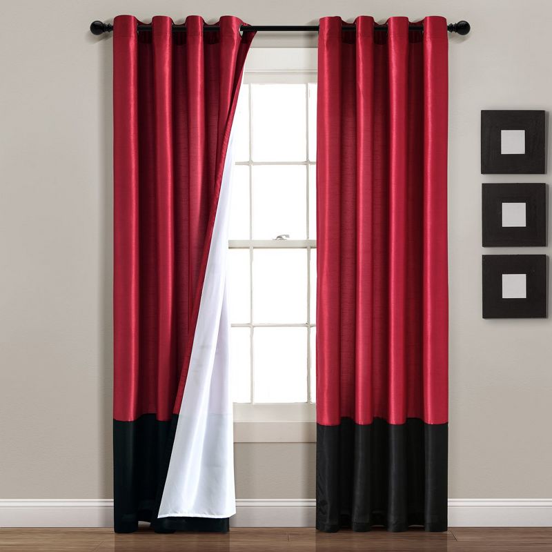 Home Boutique Prima Grommet Window Curtain Panels Merlot/Black 54X84 Set, 1 of 2