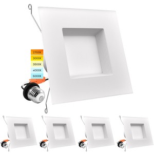 Luxrite 5/6 Inch LED Square Recessed Lighting, 14W=90W, 5CCT 2700K-5000K, Dimmable, 1100LM, Wet Rated, IC Rated, Baffle Trim 4 Pack - 1 of 4