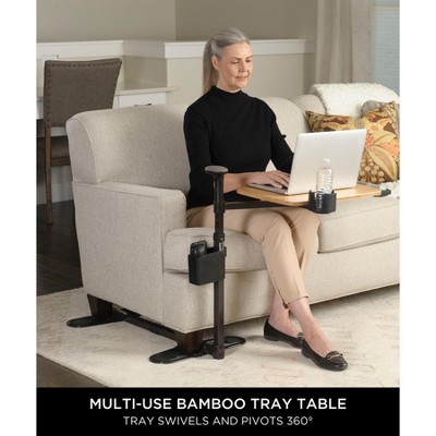 Bamboo Swivel TV Tray with Adjustable Height and Cup Holder