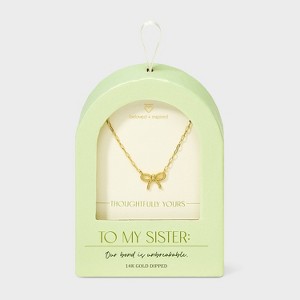 Beloved + Inspired 14K Gold Dipped Textured Bow Pendant Necklace - Gold: Brass, Lobster Claw Clasp, 16" Length - 1 of 4