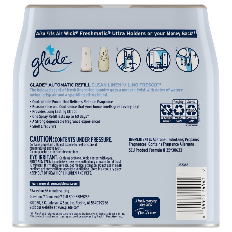 Glade Clean Linen Automatic Spray Refill - 2pk, 4 of 20