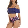 Womens Two Piece Swimsuits Ruffle Floral Off Shoulder Flounce Crop Top with High Waist Swim Bottom Spaghetti Strap Bathing Suits - 4 of 4