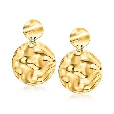 Ross-Simons Italian 18kt Gold Over Sterling Satin and Polished Disc Drop Earrings